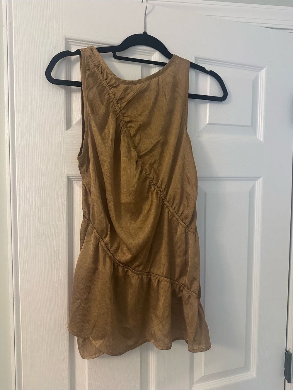 Vestique Sleeveless Ruffle Hem Women’s Top in Light Brown